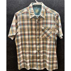 Kuhl Mens Organic Cotton Plaid Short Sleeve Button Down Shirt Medium Multi Color